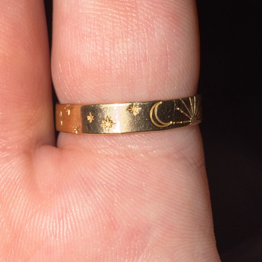 GLDN Solid 14k Gold Celestial Meuse Ring with Sun, Moon, and Stars Size 8 - Picture 2 of 5
